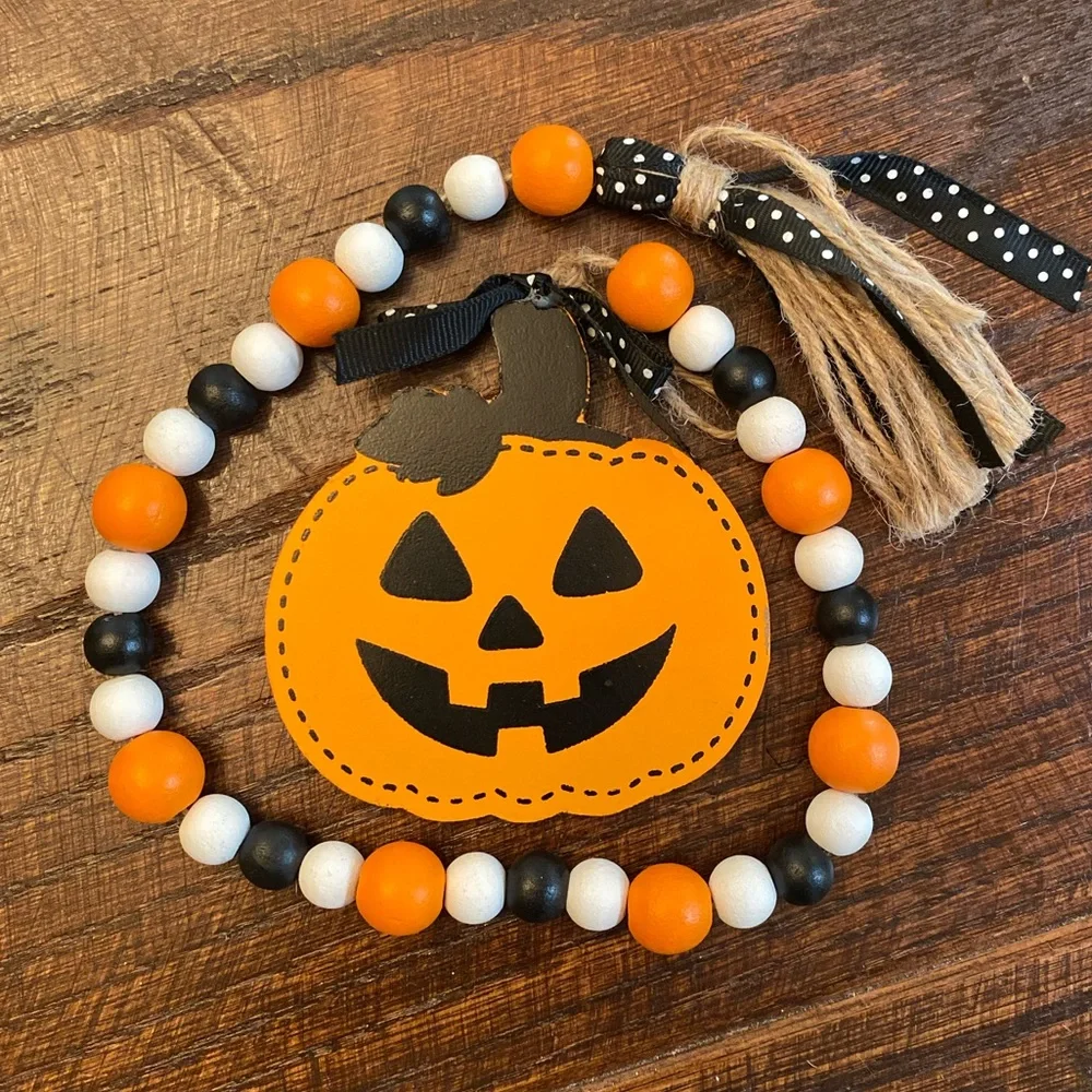 Halloween Beaded Garland Set Of 3, Candy Corn, Ghost & Jack-O-Lantern Garland